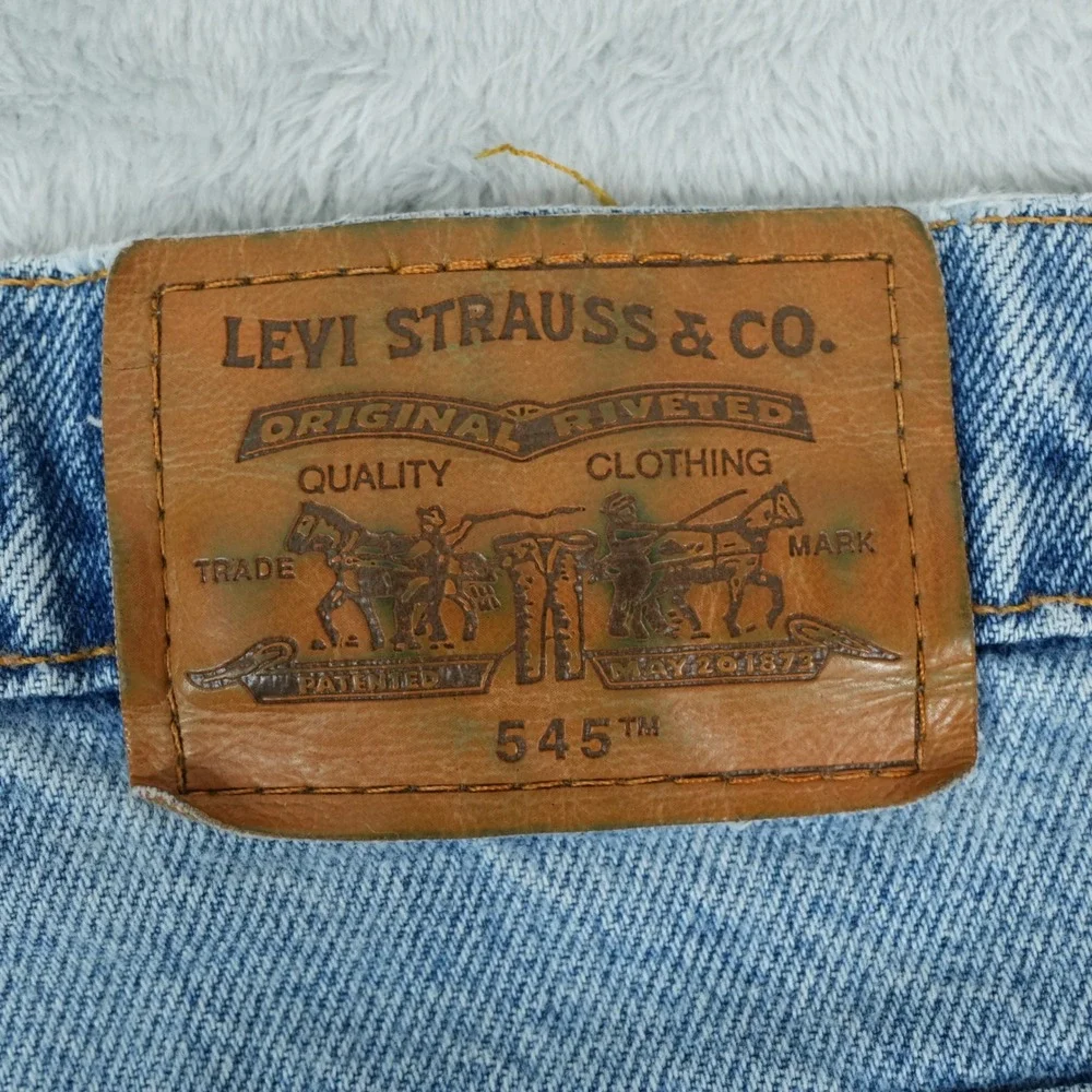 Vintage Levis 545‎ Jeans Mens Blue 42x32 Loose Fit Distressed Brown Tab 90s 1998